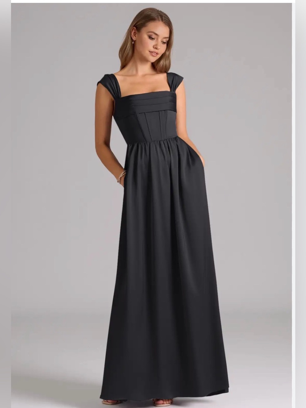 Barbie Black Square-Neck Cap-Sleeve Maxi Dress
